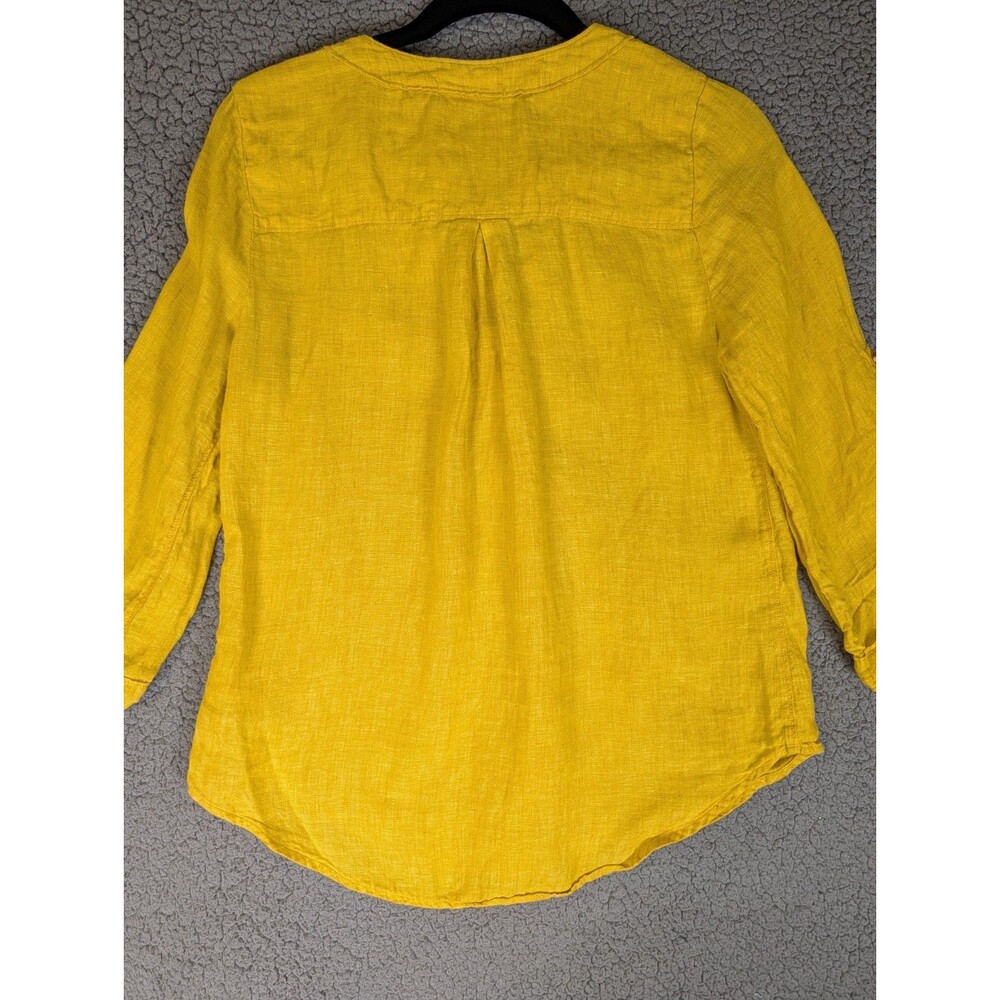 Maeve By Anthropologie Womens Mustard Yellow Marva Lace Up Linen Blouse Size 2 - Picture 9 of 10